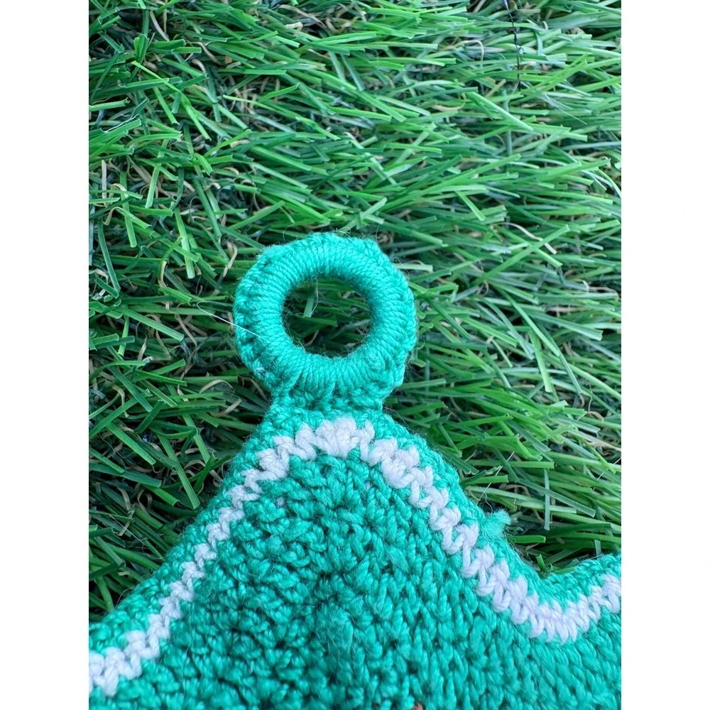 Vintage Style Crochet Potholders Set of 2 Green Pink 3D Floral Star Hot‎ Pads